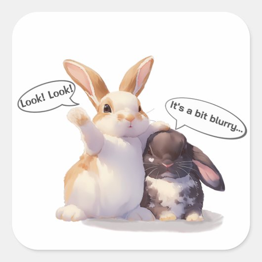 Funny Bunny –[Look! Look!][It's a bit blurry...] Vierkante Sticker (Voorkant)