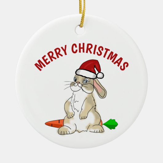 Funny Bunny Merry Kerstmis Keramisch Ornament (Voorkant)