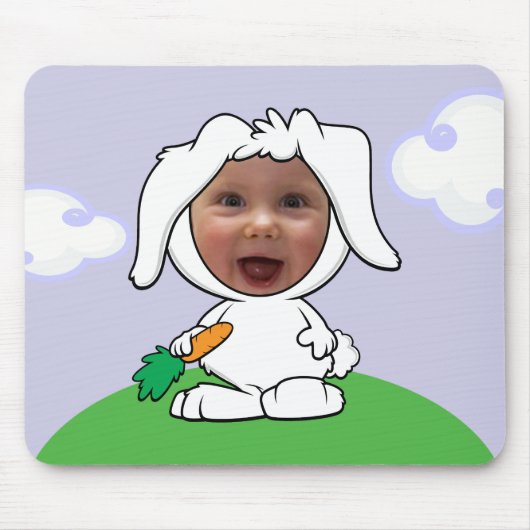 Funny Bunny Rabbit Foto Face Sjabloon Muismat (Voorkant)