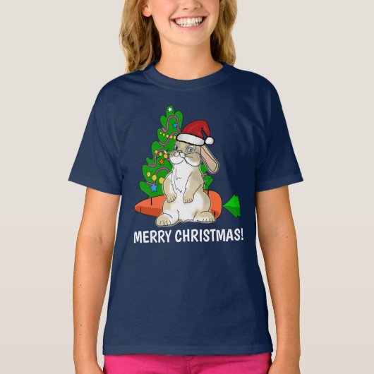 Funny Bunny Santa Merry Christmas  T-shirt (Voorkant)