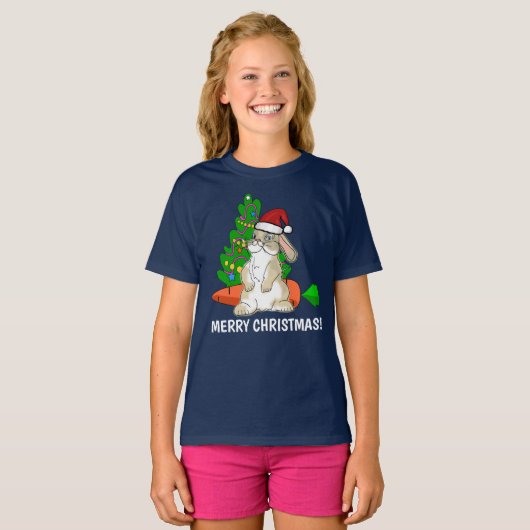 Funny Bunny Santa Merry Christmas T-shirt (Voorkant volledig)