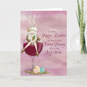 Funny Bunny Zitting on a Glass of Wine Greeting Feestdagen Kaart