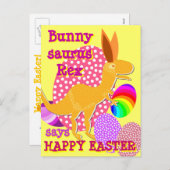 Funny Bunnysaurus Rex Happy Easter T-Rex Briefkaar Feestdagenkaart (Voorkant / Achterkant)