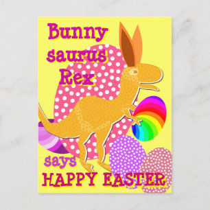 Funny Bunnysaurus Rex Happy Easter T-Rex Briefkaar Feestdagenkaart