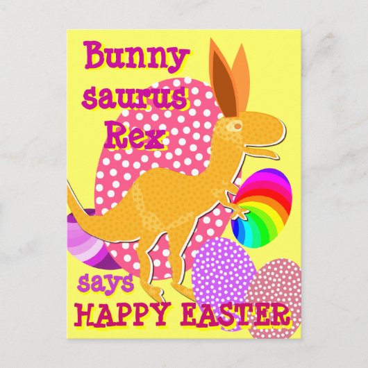 Funny Bunnysaurus Rex Happy Easter T-Rex Briefkaar Feestdagenkaart (Voorkant)