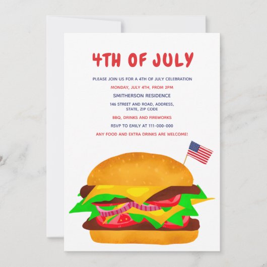 Funny burger american flag plaid bbq 4th of Juli Kaart (Voorkant)