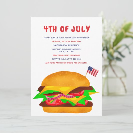 Funny burger american flag plaid bbq 4th of Juli Kaart (Staand voorkant)
