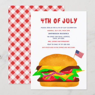 Funny burger american flag plaid bbq 4th of Juli Kaart