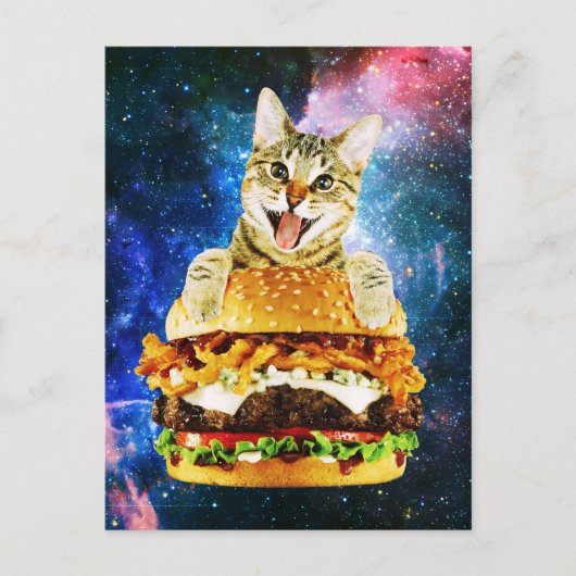 Funny burger cat space briefkaart (Voorkant)