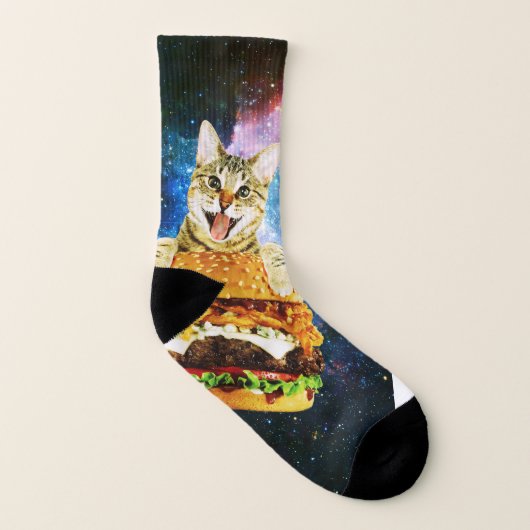 Funny burger cat space sokken (Links binnenkant)