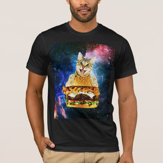 Funny burger cat space t-shirt (Voorkant)