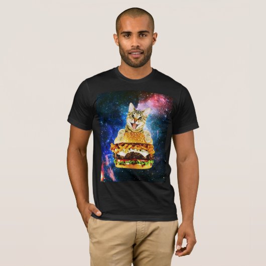 Funny burger cat space t-shirt (Voorkant volledig)