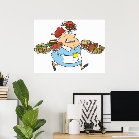Funny Busy Waitress Overworked Server Poster (Thuiskantoor)