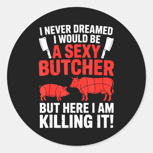 Funny Butcher Design For Men Women Butchery Meat B Ronde Sticker (Voorkant)