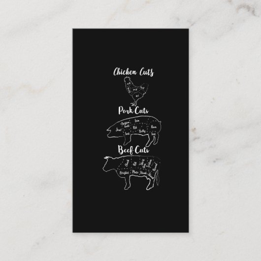 Funny Butcher Vlees van kippen Varkens Rundvlees Visitekaartje (Voorkant)