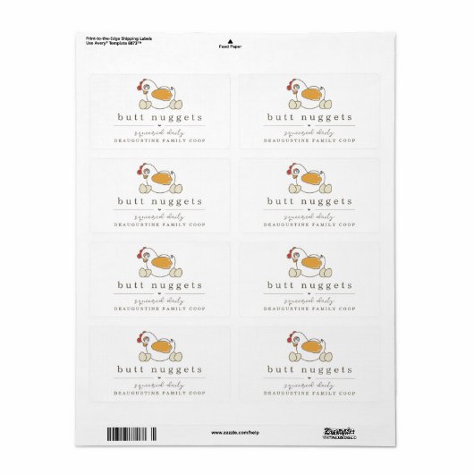 Funny Butt Nugget Boerderij Coop Egg Karton Label (Full Sheet)