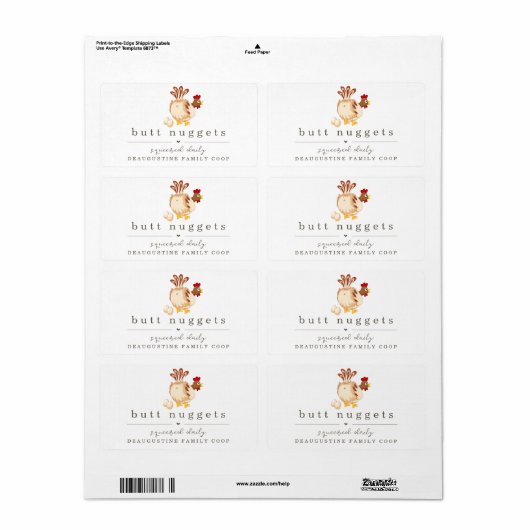 Funny Butt Nugget Boerderij Coop Egg Karton Label (Full Sheet)