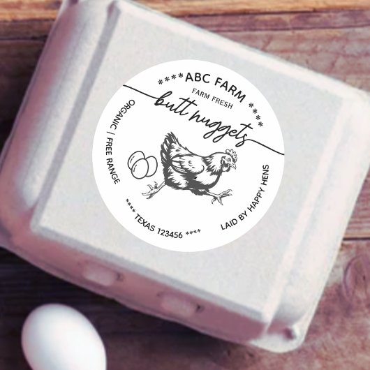 Funny Butt nuggets egg carton label