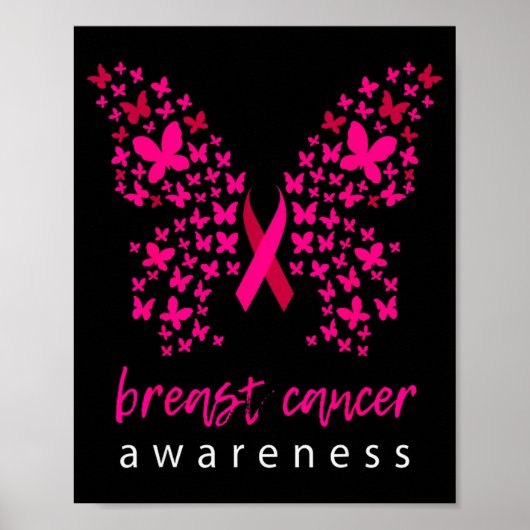 Funny Butterfly Breast Cancer Awareness Ribbon  Poster (Voorkant)