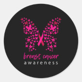 Funny Butterfly Breast Cancer Awareness Ribbon  Ronde Sticker (Voorkant)