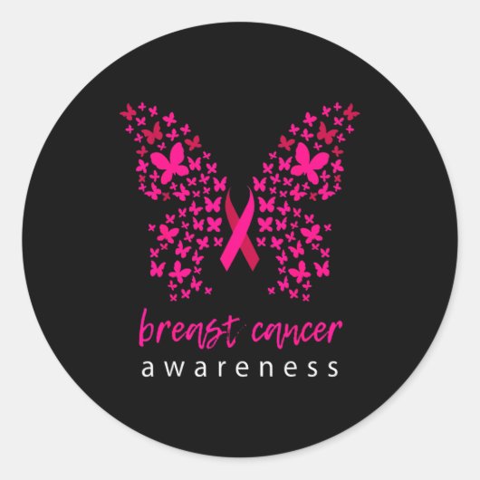 Funny Butterfly Breast Cancer Awareness Ribbon  Ronde Sticker (Voorkant)