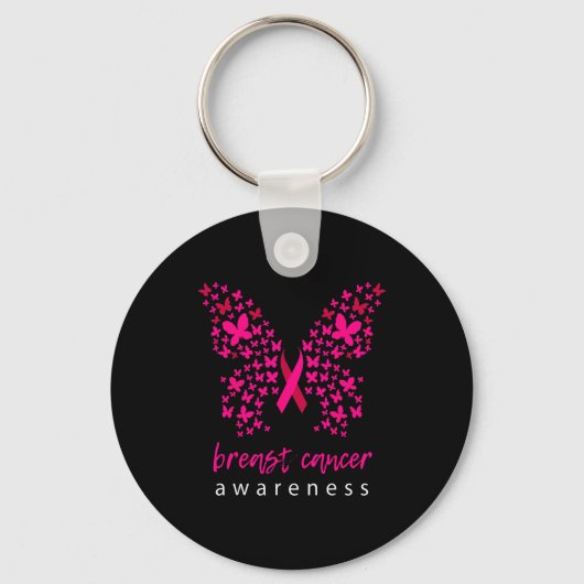 Funny Butterfly Breast Cancer Awareness Ribbon  Sleutelhanger (Voorkant)