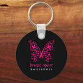 Funny Butterfly Breast Cancer Awareness Ribbon  Sleutelhanger (Voorkant)