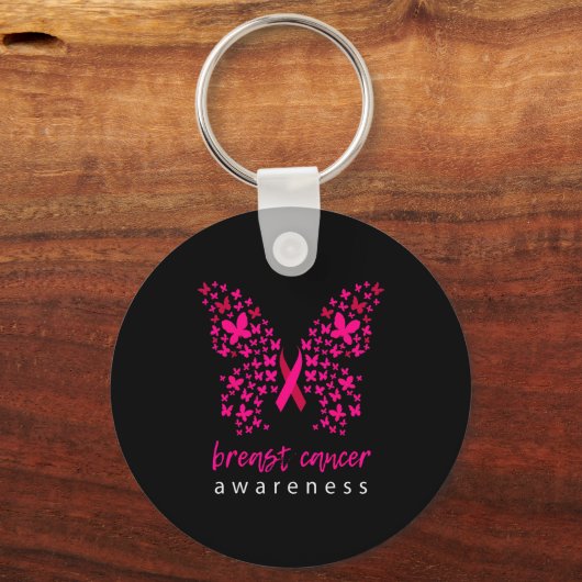 Funny Butterfly Breast Cancer Awareness Ribbon  Sleutelhanger (Voorkant)