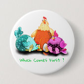 Funny Button kippen die op eieren wachten (Voorkant)