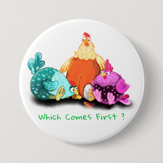 Funny Button kippen die op eieren wachten (Voorkant)
