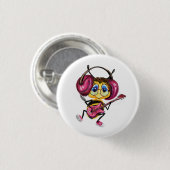 Funny Button met Guitar Player Bee (Voorkant /achterkant)