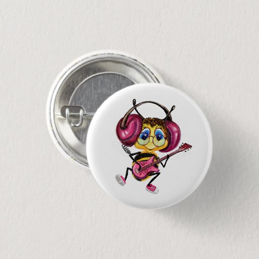 Funny Button met Guitar Player Bee (Voorkant /achterkant)