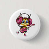 Funny Button met Guitar Player Bee (Voorkant)