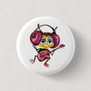 Funny Button met Guitar Player Bee
