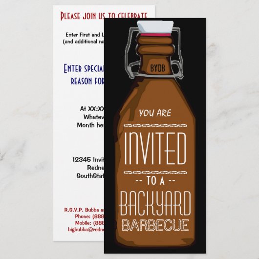 Funny BYOB Beer Bottle BBQ Party Invitation Kaart (Voorkant / Achterkant)