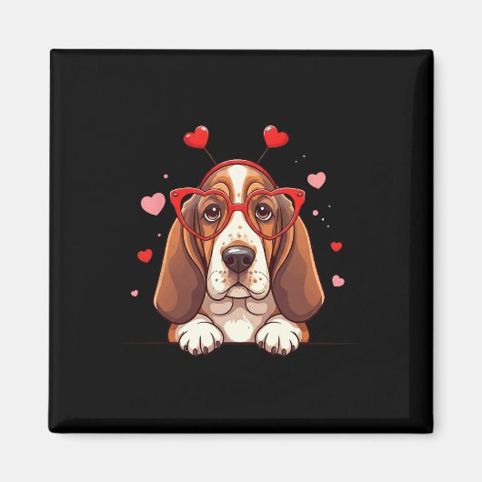 Funny Bysset Hound Headbynd Heart Valentine Womens Magneet (Voorkant)