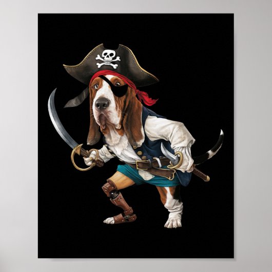 Funny Bysset Hound Pirate Halloween Mannen vrouwen Poster (Voorkant)