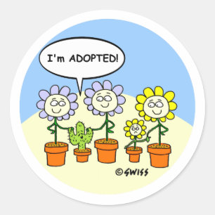 Funny Cactus and Flowers Adoption Cartoon Arizona Ronde Sticker