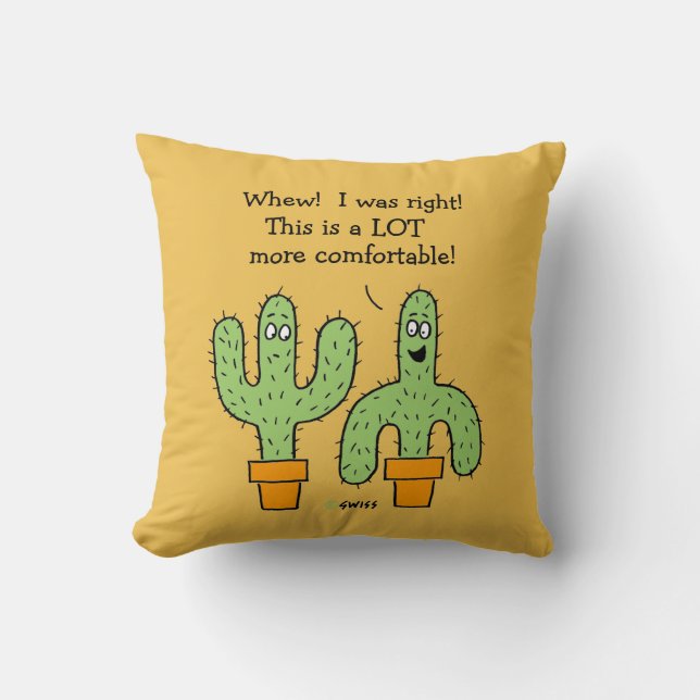 Funny Cactus Cartoon op Desert Gold Achtergrond Kussen (Voorkant)