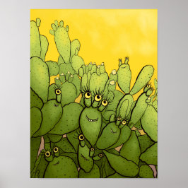 Funny Cactus Green Yellow Succulent Poster