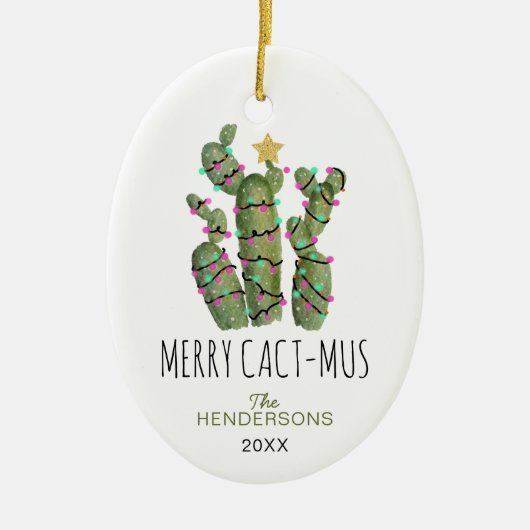 Funny Cactus Kerstfeestdag Keramisch Ornament (Voorkant)