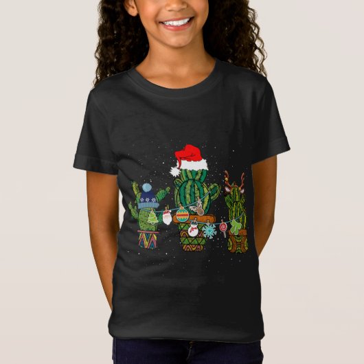 Funny Cactus Lights Santa Hat Sweater Xmas Tree Ch T-shirt (Voorkant)