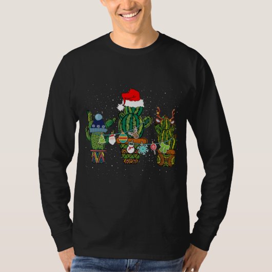 Funny Cactus Lights Santa Hat Sweater Xmas Tree Ch T-shirt (Voorkant)