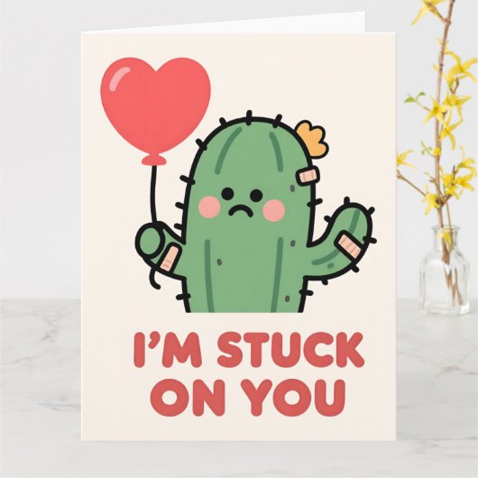 Funny Cactus Love Pun Valentine Card Kaart (Gele Bloem)