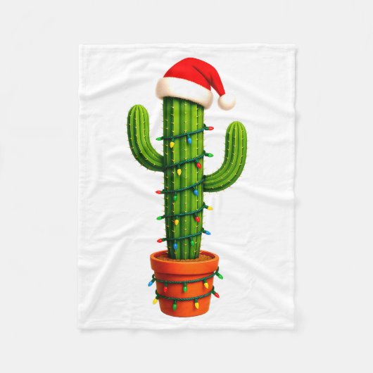 Funny Cactus Santa Hat Xmas Tree Lights Merry Chri Fleece Deken (Voorkant)