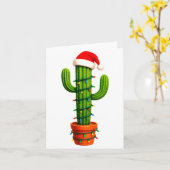 Funny Cactus Santa Hat Xmas Tree Lights Merry Chri Kaart (Gele Bloem)