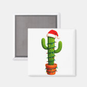 Funny Cactus Santa Hat Xmas Tree Lights Merry Chri Magneet (Voorkant / Achterkant)
