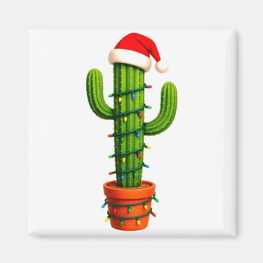 Funny Cactus Santa Hat Xmas Tree Lights Merry Chri Magneet (Voorkant)