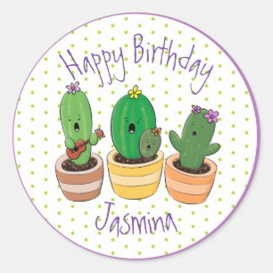Funny cactus trio cartoon illustratie ronde sticker