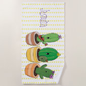 Funny cactus trio zingende cartoon illustratie strandlaken (Voorkant)